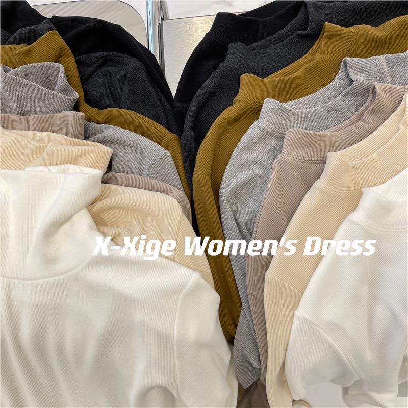 Damen Verdickter Einfarbiger Gerippter Flanell Rollkragen