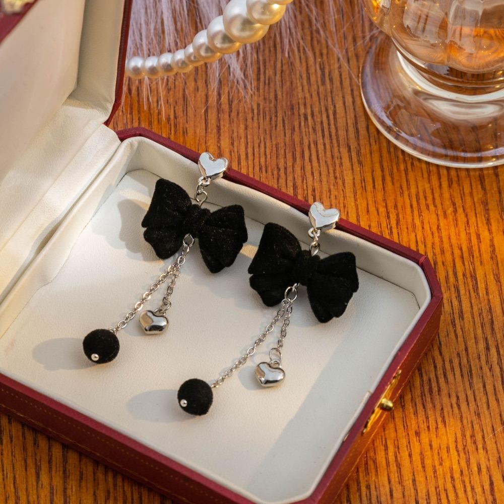 Love Heart Bow Drop Earrings Bowknot Bow Dangle Earrings Sweet Bowknot Ear Pendant  Party