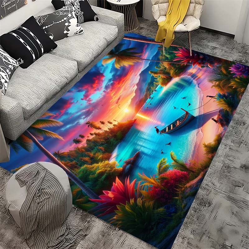 

Vibrant Tropical Paradise Area Rug, Sunset Jungle Beach Non-Slip Floor Mat for Nature Lover 40x60cm( 15x23in )