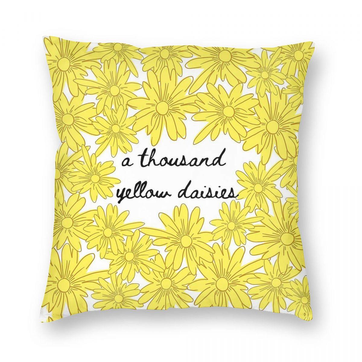 Yellow Daisies Square Pillowcase Polyester Linen Velvet Printed Zip Decor Pillow Case Sofa Seater Cushion Case x 30x30cm