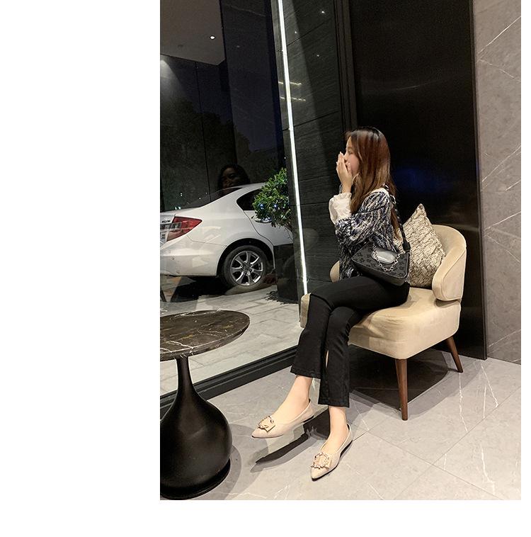 2025 Spring/Summer Women's Pointed Toe Flats - Korean Style Casual Slip-on with Round Buckle
