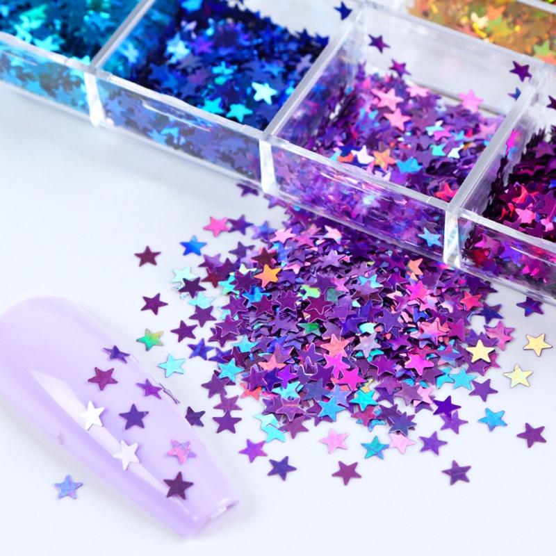 12Grid Five-pointed Star Sequins Size 3mm Mixed Nail Jewelry Resin Drop Glue Filled Sequins 3D Holographic Flake Sequins