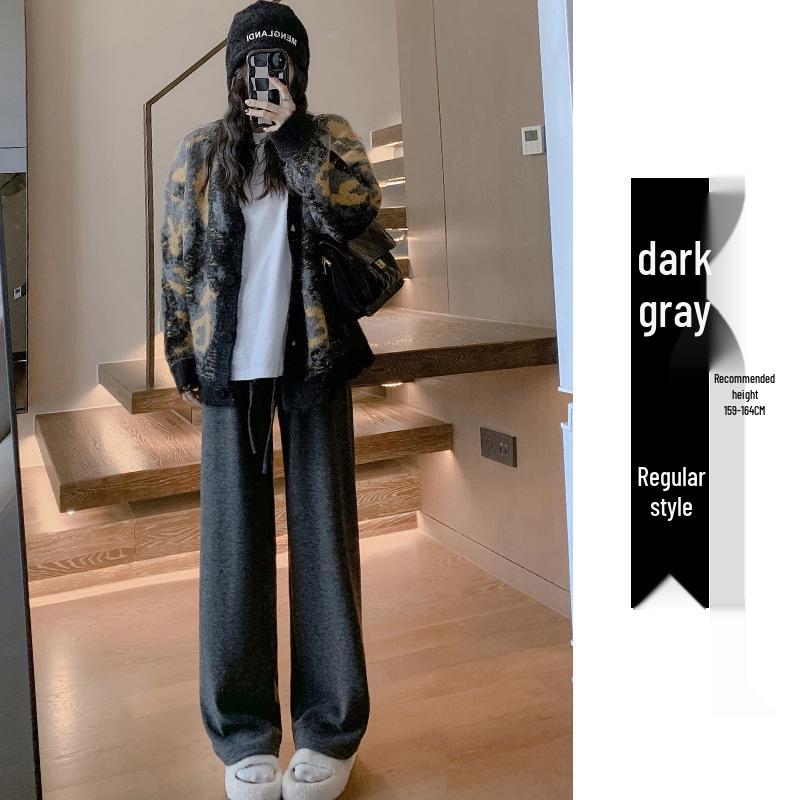 Women's High-Waisted Fleece-Lined Wide-Leg Rice Cotton Pants for Autumn/Winter 2025