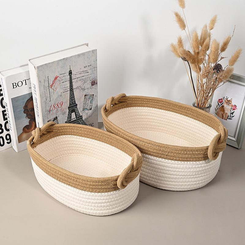 1pcs/set Foldable Cotton Rope Storage Basket Multi-Use Organizer for Cosmetics Snacks Laundry Braided Household Bin