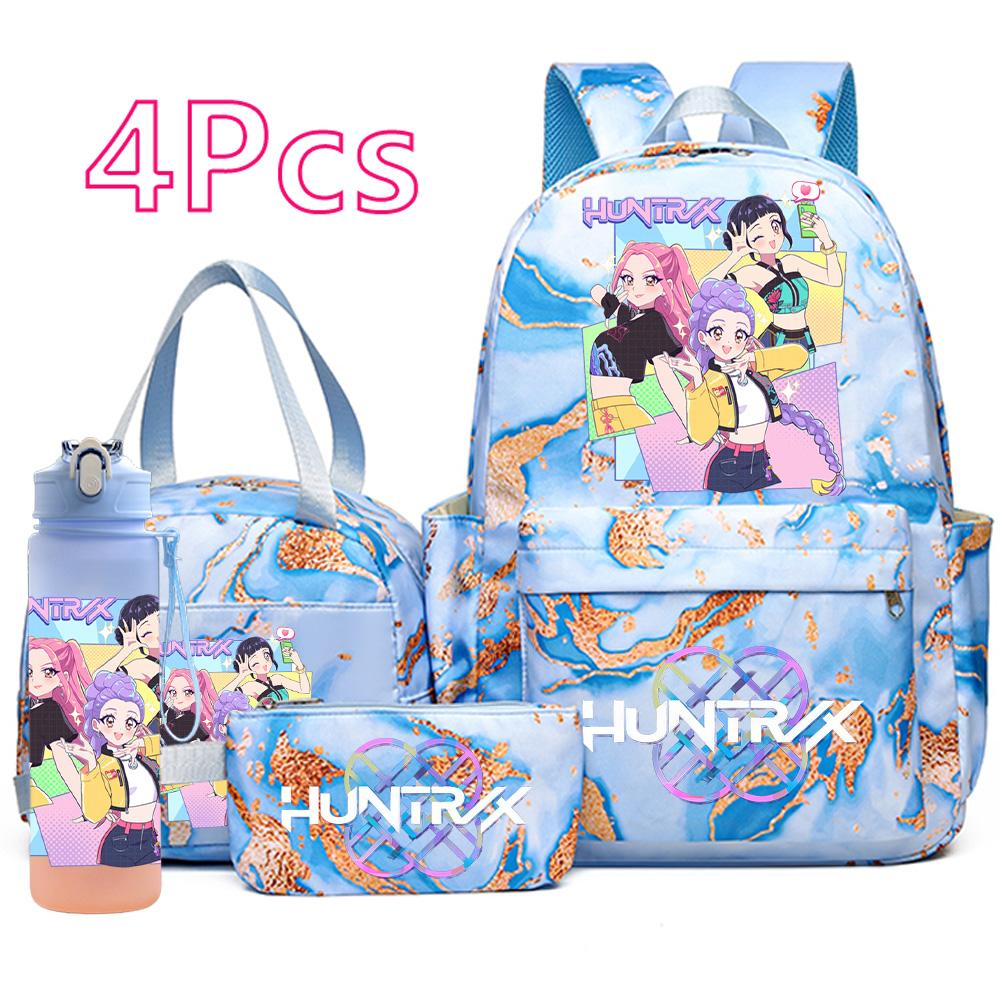 4Pcs/set New K-Pop Printed Backpack Handbag Pencil Case with 750Ml Water Bottler for Teenager Boy Girl Schoolbag Large Capacity Bookbag Mochila
