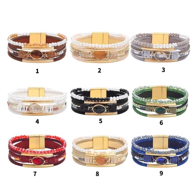 Stapelbare Kristalle Perlen Herz Lederarmband für Frauen Bohemian Handgemacht Verstellbares Armband Westliches Geschenk