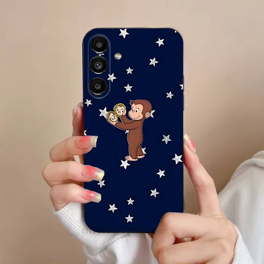 Luxury Y2K Curious George Phone Case For Samsung S25,24,23,22,21,S20,Ultra,Plus,FE Black Soft Cover