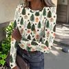 Women's Casual Christmas Print Long Sleeve Ribbed Neck Top