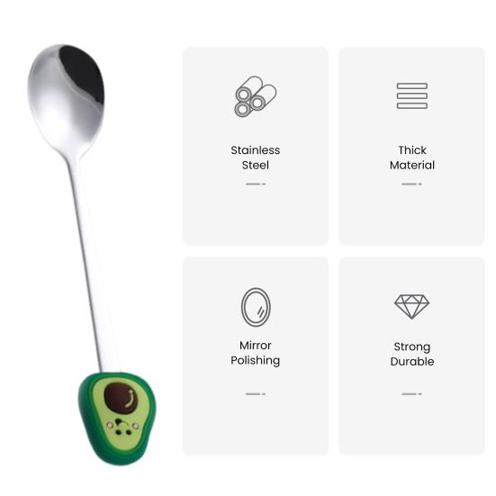 Stainless Steel Spoon, with Strawberries Durians Watermelons Avocados Decor, Durable Rust-Resistant Dessert Spoon, for Coffee Tea Stirring And Eating