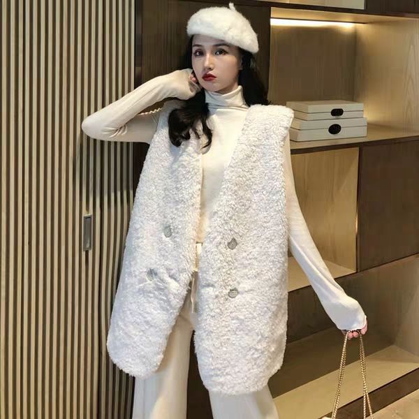 Autumn and winter new vest jacket Korean version imitation lamb wool vest medium and long loose fur integrated vest women