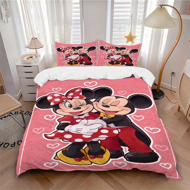3pcs Pink Minnie Mickey Quilt Cover Set (1 Quilt Cover + 2 Pillowcases Without Pillow Core), High-Definition Printing for Home and Dormitory.S075