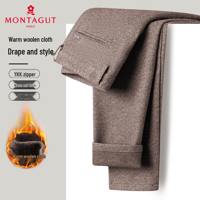 MONTAGUT Men's Thickened Wool Blend Business Casual Pants
