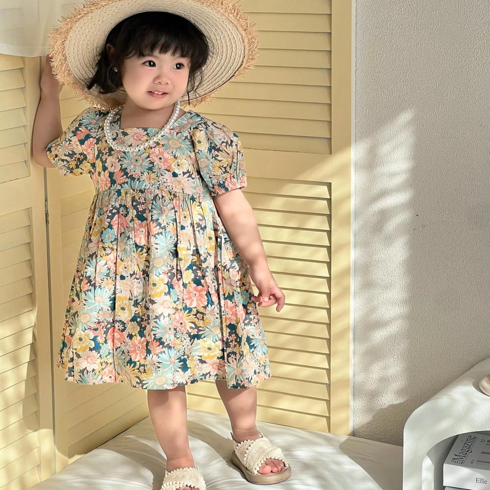 Girls Summer Floral Dress New Children's Baby Fashionable Dress Baby Girl Bow Princess Dress
