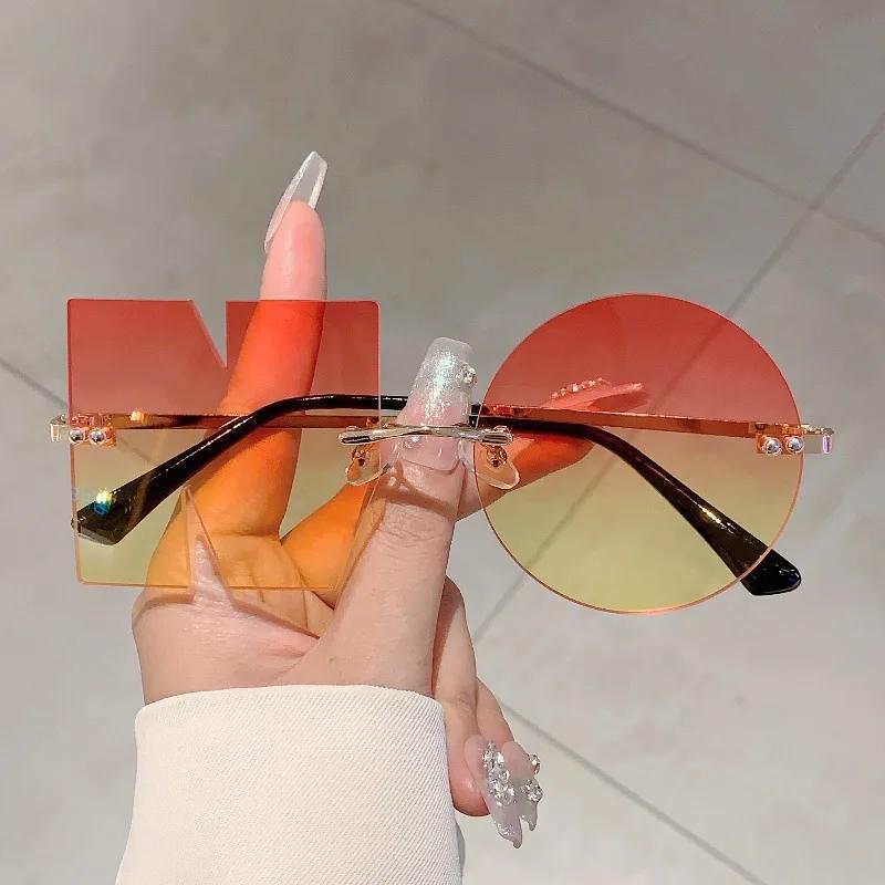 No Rimless Vintage Punk Irregular Sunglasses Women For Men Luxury Brand Designer Sun Glasses Popular Hip Hop Oversized Shades