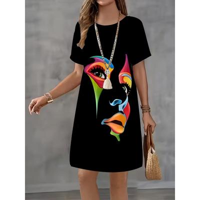 New Fashion Cute Kawaii Dresses Women Graffiti Print  Short Sleeve Loose Casual Mini Dress Plus Size Summer Clothing 8XL