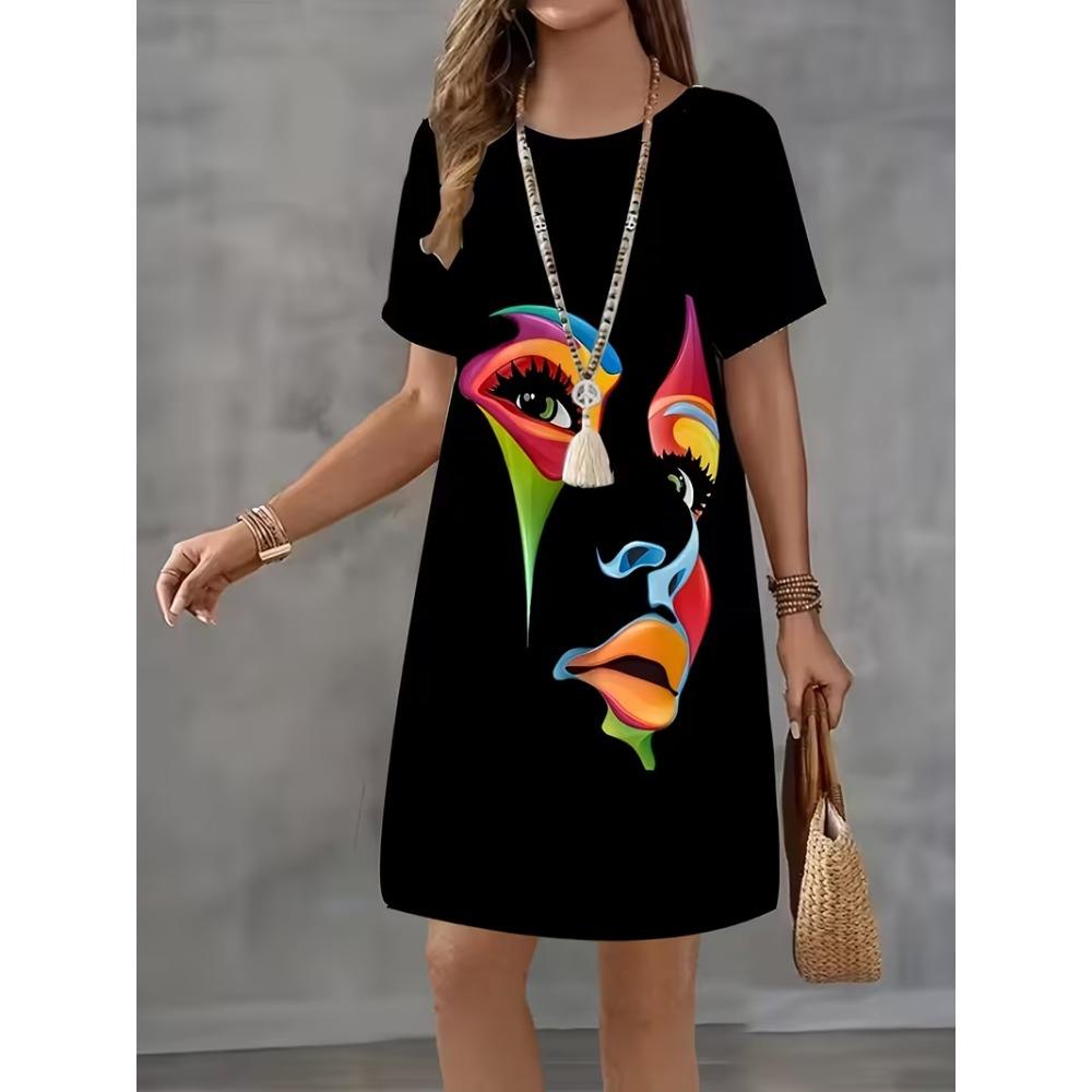 

Нова мода Милі Каваї Сукні Жіночі З Принтом Графіті З Коротким Рукавом Вільна Повсякденна Міні-Сукня Великих Розмірів Літній Одяг 8XL 8XL