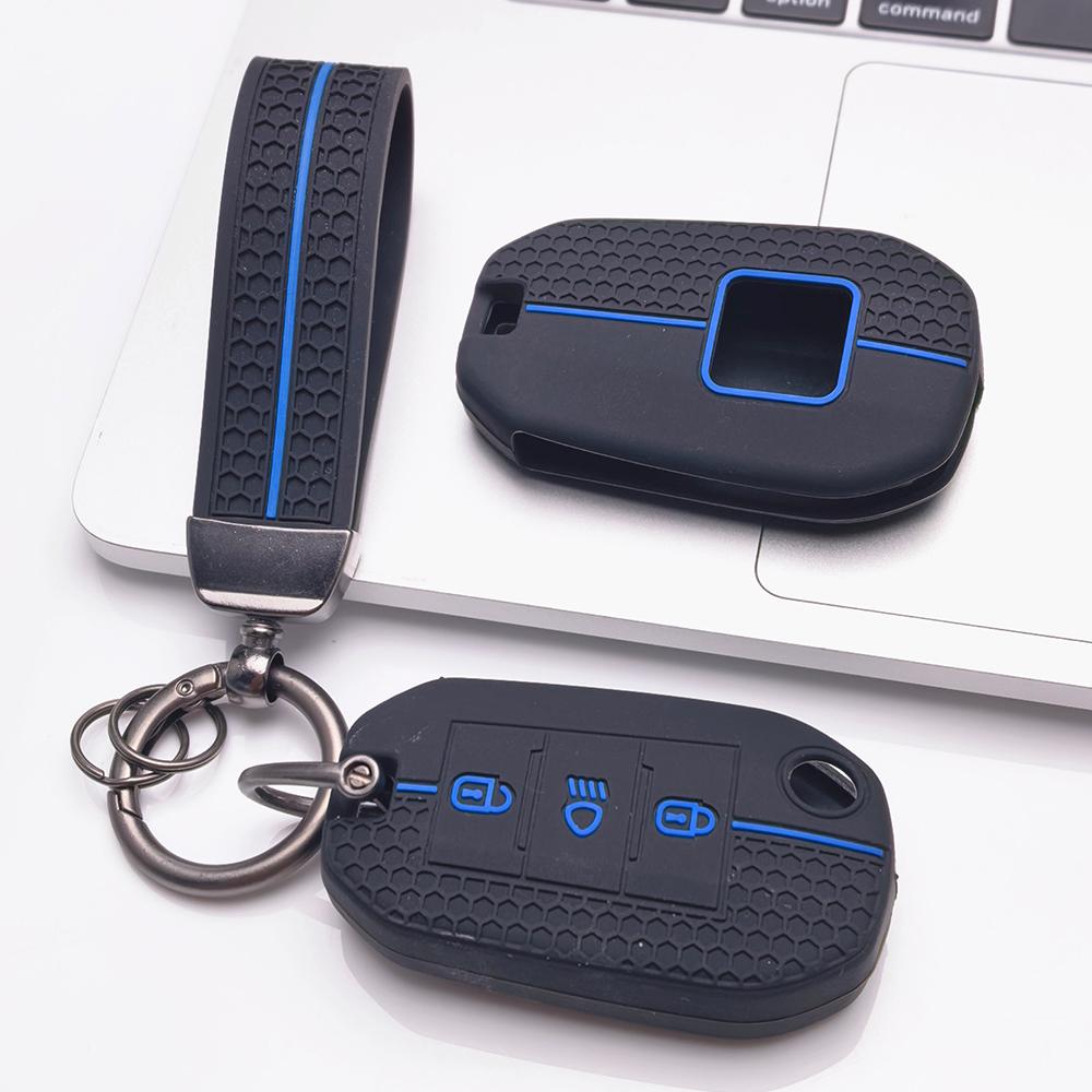 Key Fob Cover for Peugeot 3008 308 208 508 C4 Picasso with Keychain Anti-Scratch Surface Shockproof Structure Soft Grip Texture Easy Install Design