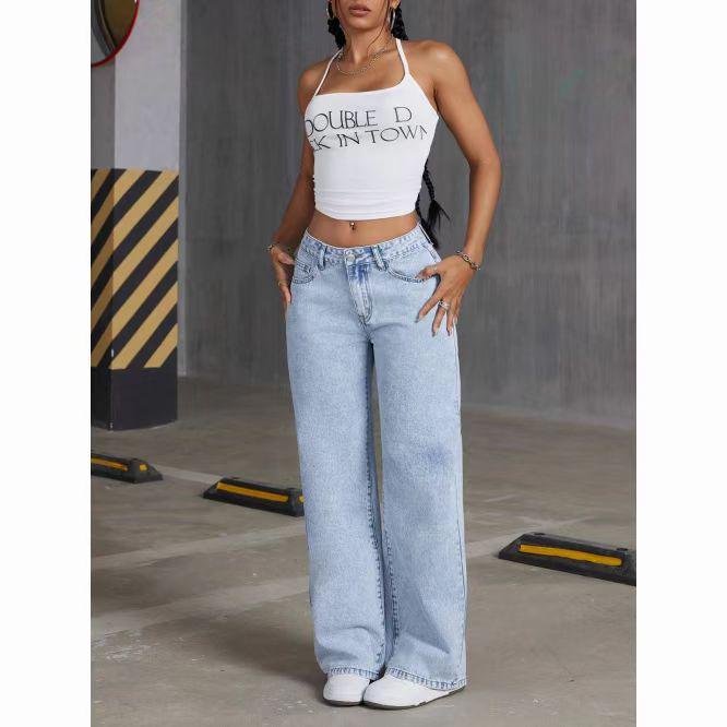 Jeans da Donna in Denim a Vita Alta Gamba Dritta Dolce Piccante - Pantaloni Lunghi Casual Sformati Snellenti