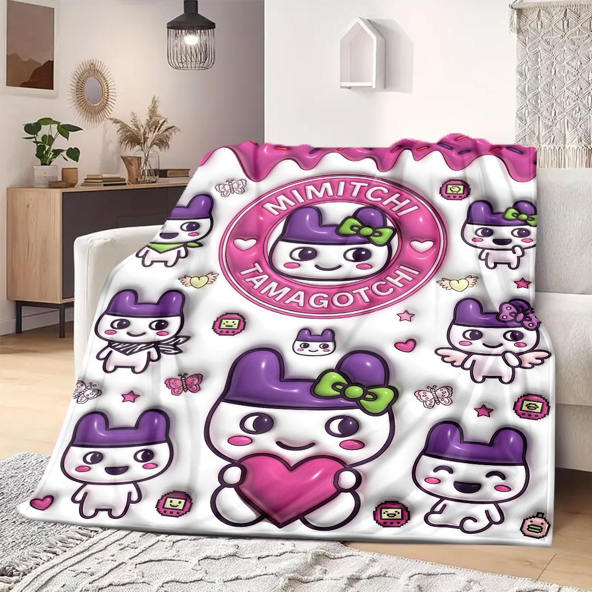 

Tamagotchi Anime Print Blanket Warm Comfortable Flannel Blanket Suitable for Bedrooms, Sofas, Beds, Chairs, Picnics, Travel 75x90cm