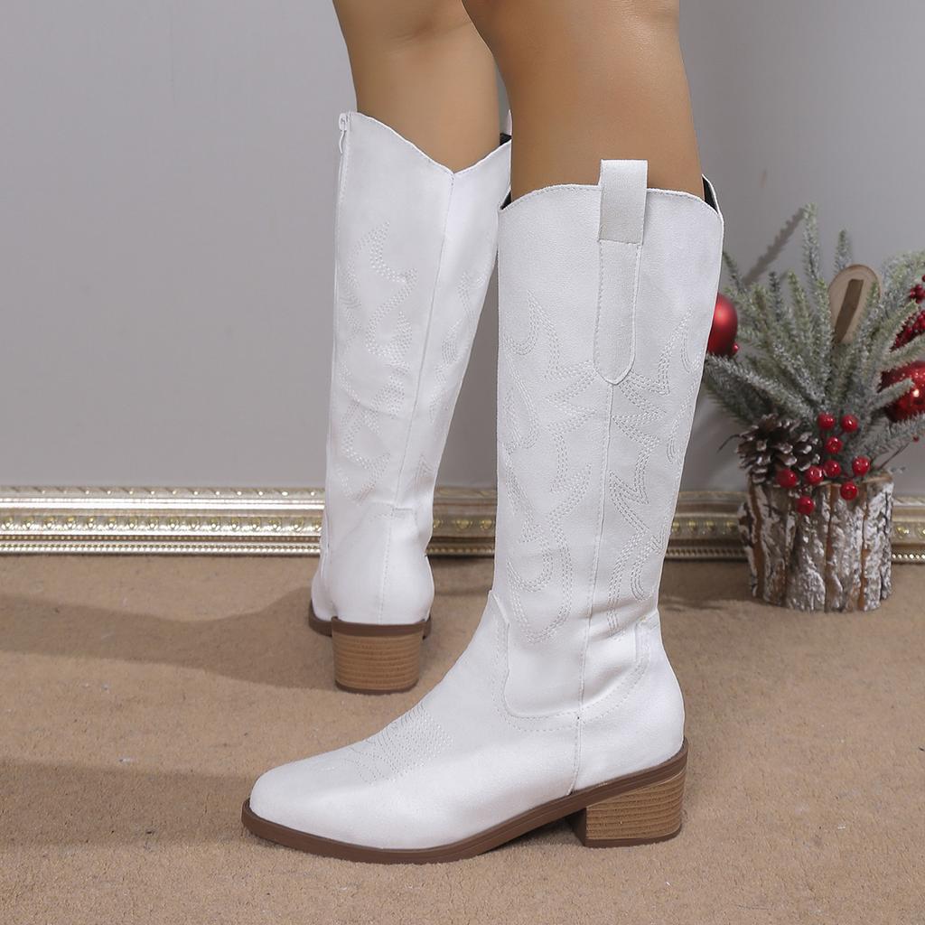 Thick Women Boots New Shoes Female  Mid-Calf Boots Slip-on Shoes for Women Square Heel Low Heel Ladies Boots Shoes Female