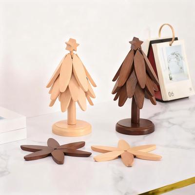 Tree Coaster Heat Resistant Foldable Tree Shaped Wood Coaster Christmas Tree Hot Pad Protection For Home Restaurant Pans Bowl