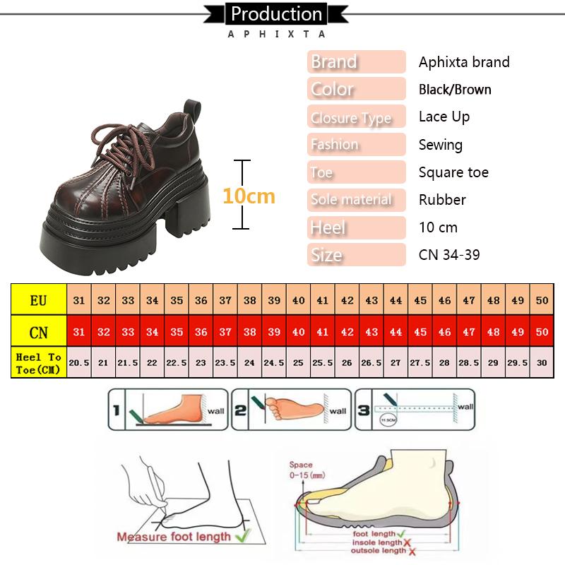 Aphixta 10cm Platform Ankle Boots Black Height Increasing Spring Woman Shoes Leather Thick Botton Sole Modern Boots