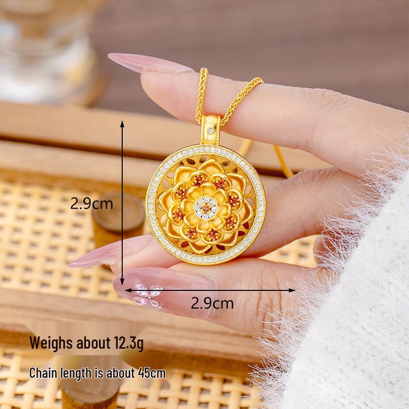 Ancient Gold Sand Eight-Treasure Compass Blessing Necklace - Chinese Retro Copper Alloy Jewelry