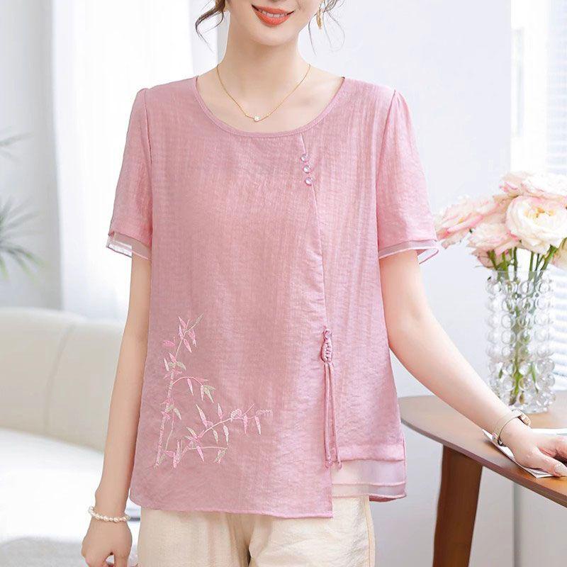 2026 Summer Fashion Set: Short-Sleeved Top & Chinese-Style Two-Piece for Moms and Elders