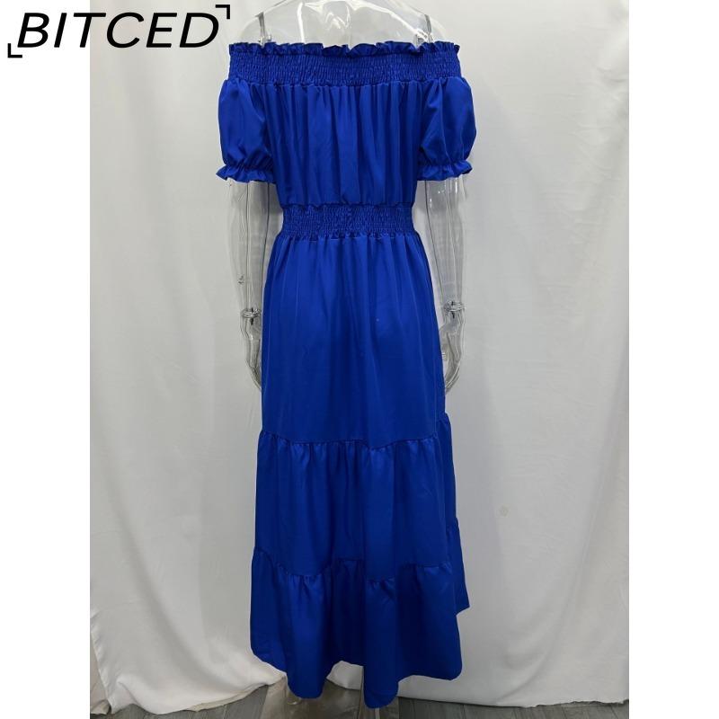 BITCED Long Dress with Open Back and Elastic Waist Popular Bohemian Style with Open Shoulders