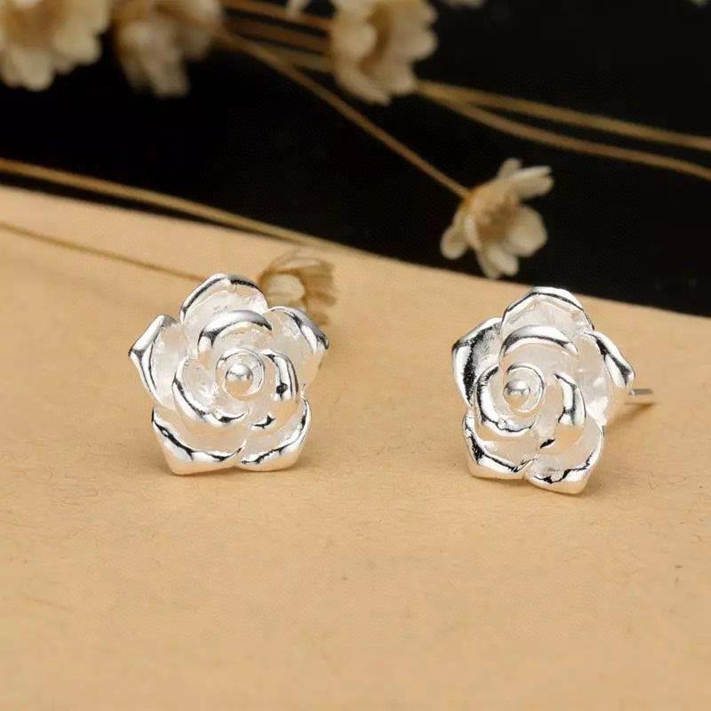Buyee 925 Sterling Silver Female Stud Earring Elegant Rose Flower Small Earring for Women Fashion Fine Jewelry Earring Gift