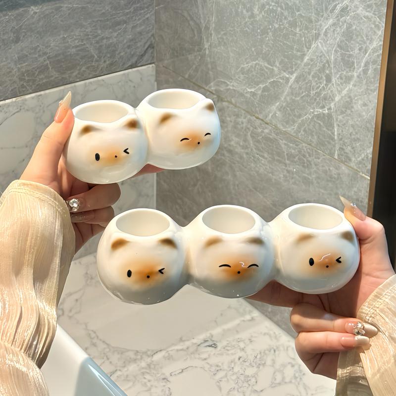 Ceramic Toothbrush Holder Cute Siamese Cat Electric Toothbrush Rack Storage Shelf Toothpaste Placement Home Bathroom Decoration