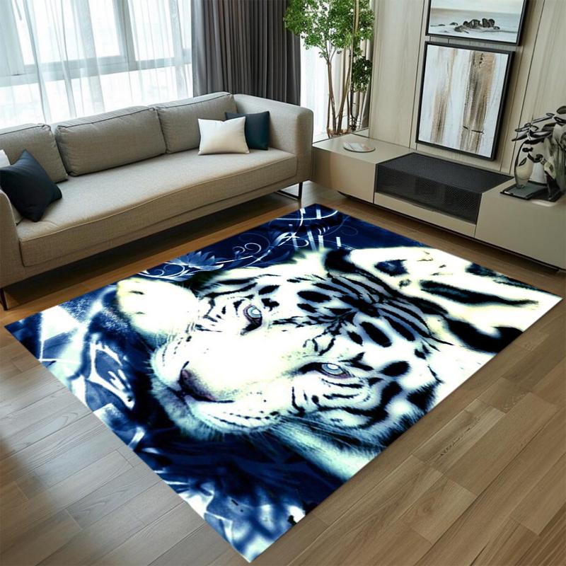 Realistic White Tiger Face Area Rug Wildlife Jungle Print Floor Mat  Bold Tiger Themed Home Decor Accent Decoration Rug 40cm x 60cm