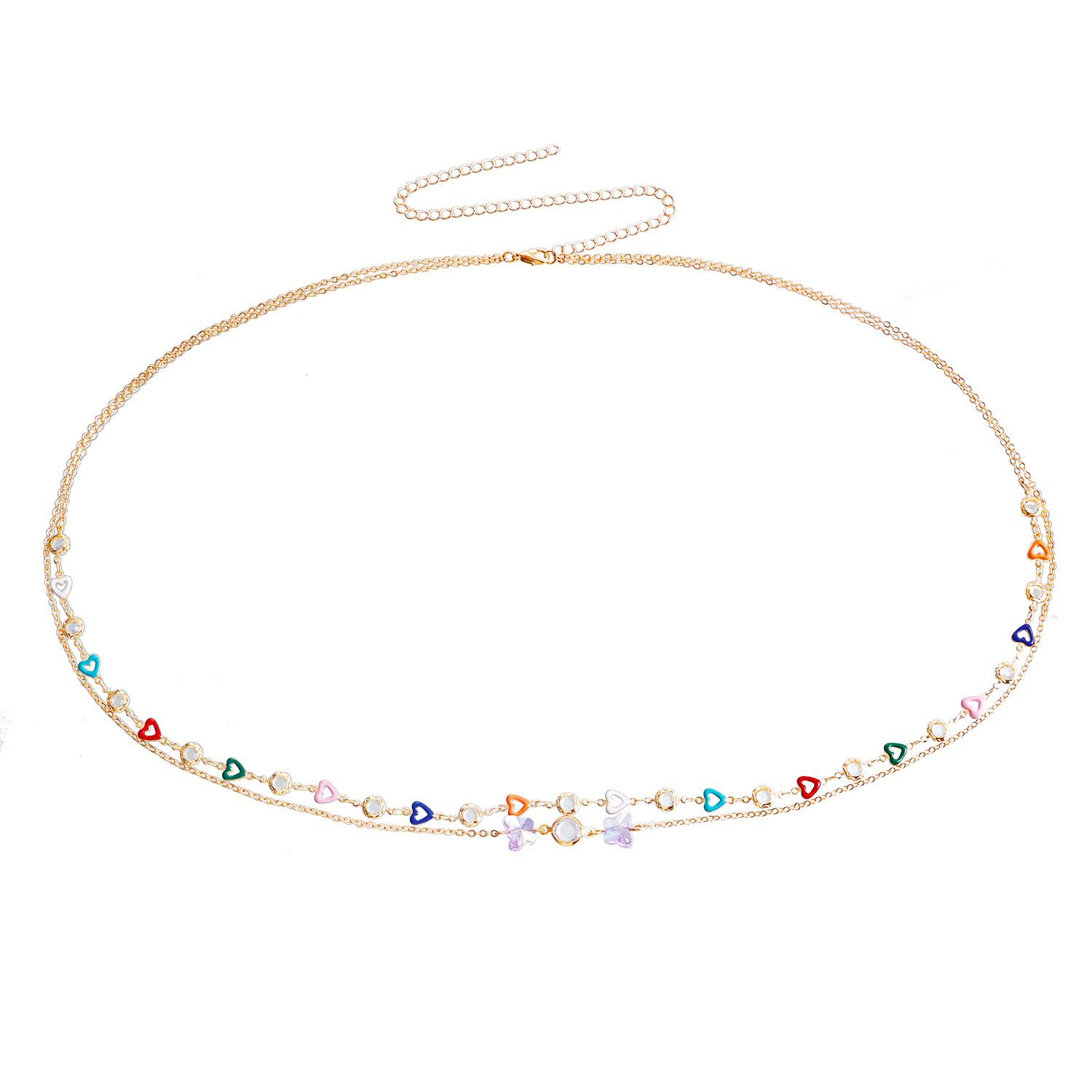 

Temperament purple transparent butterfly double-layer handmade chain colored love rhinestone splicing waist chain золотой