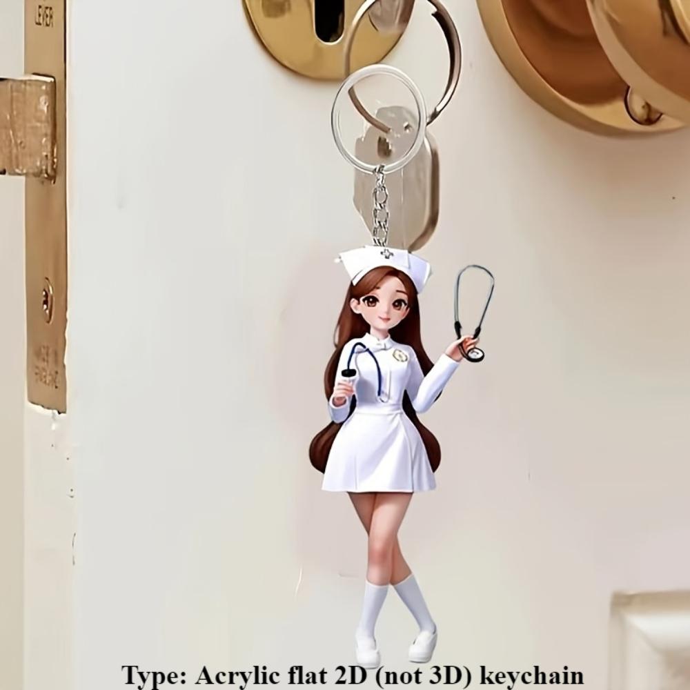 Elegant and Beautiful Acrylic Nurse Keychain - Medical Uniform Nurse Theme Keyring for Nurses Day Pendant Gift Souvenirs for Friends