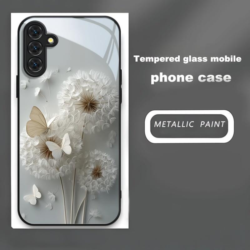 Funda de cristal para teléfono con pintura metálica de diente de león adecuada para Samsung Galaxy S26 S25 S24 S23 S22 S20 FE Ultra Plus cubierta trasera anticaí