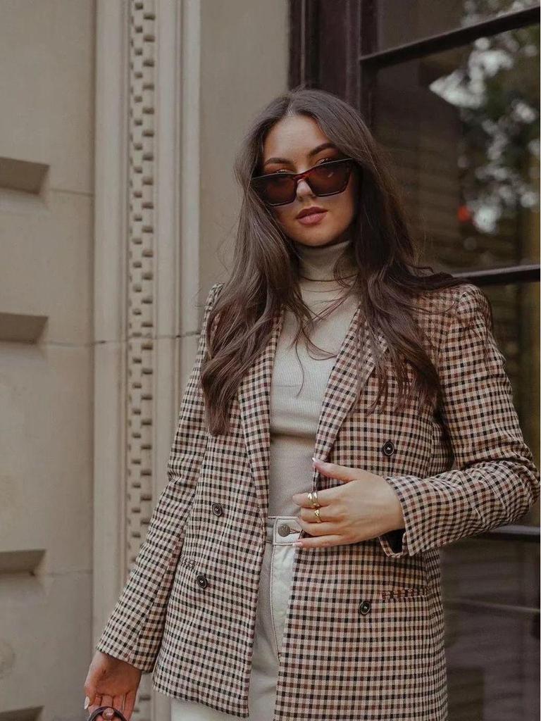 2025 European & American Style Women's Plaid Double-Breasted Autumn Coat In Top 5 Colors