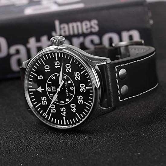 HAMAYOTA Pánské automatické vojenské hodinky s japonským strojkem, pilotní hodinky (Černá kapela)