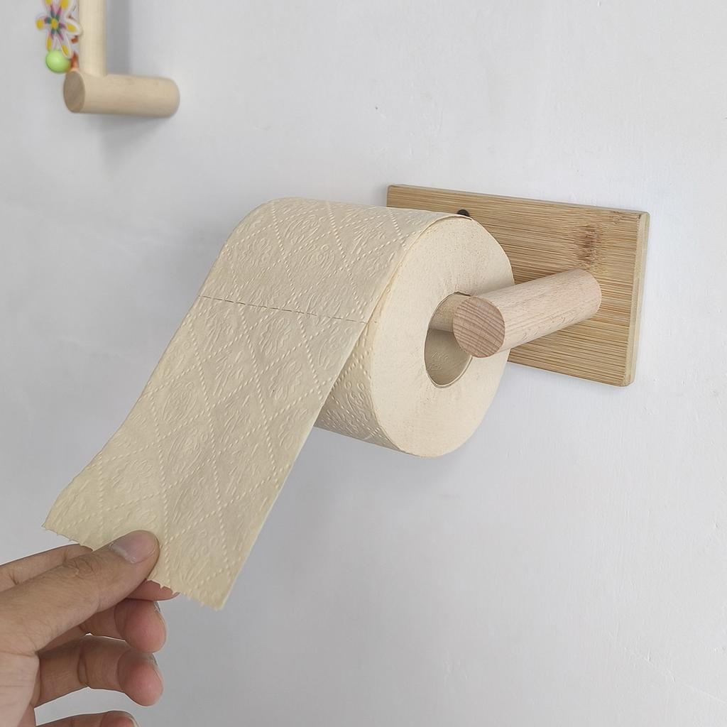 Wooden Toilet Paper Holder with Desktop & Wall-Mount Design, Vertical Storage Rack Also for Facial Tissues, Bathroom Organizer