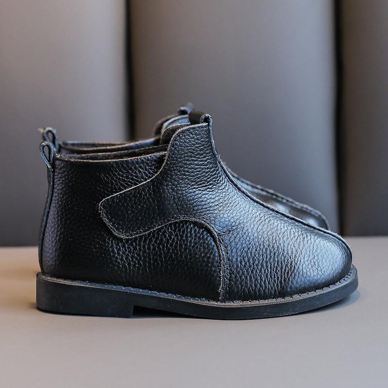 

Autumn and winter new 2024 leather girls boots velvet short boots single boots Velcro children s cotton boots 35