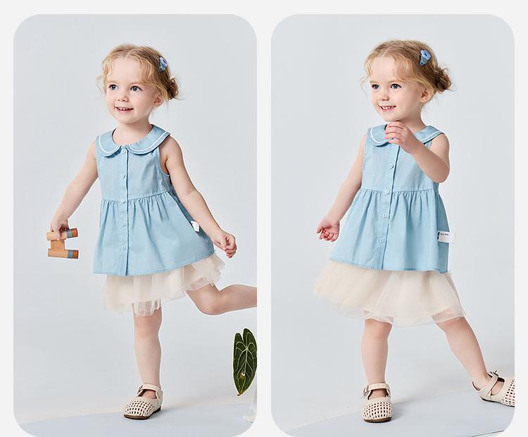 [Pure Cotton] Mini Balabala Girls' Short Sleeve Shirt Cute Sea Style Collar Top 2026 Summer