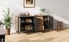 Sideboard 140x35x70 cm, MDF, 3 Doors and 3 Drawers, Side Cabinet, Modern Cabinet with 6 Metal Legs for Living Room, Black + Natural Wood Color