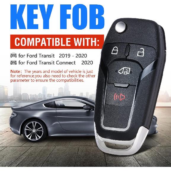 Remote Key Fob Shell Case Housing Replacement for Ford Transit Connect 2019 2020 4 Buttons (FCCID: N5F-A08TAA 164-R8236)