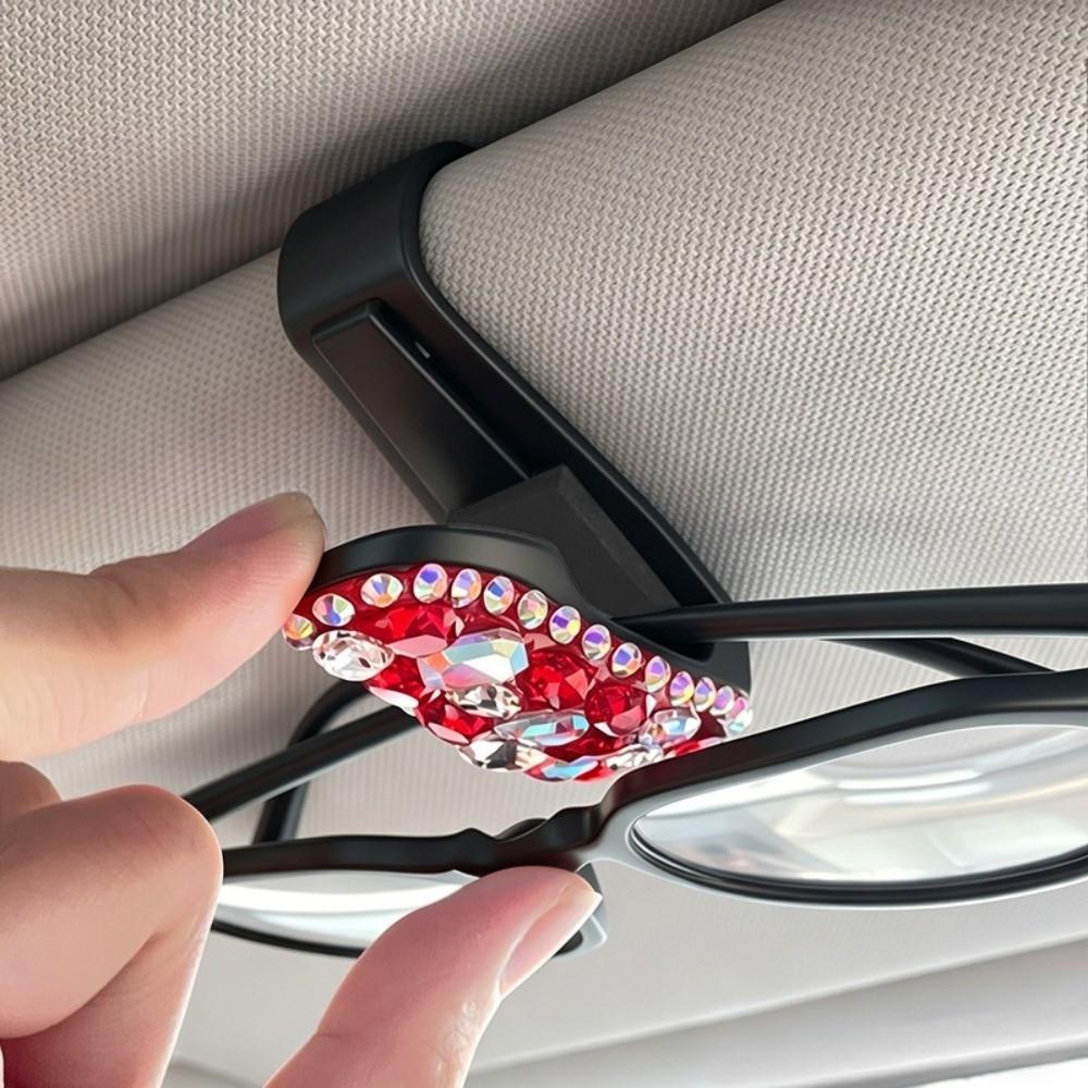 Portable Sunglasses Clip Rhinestone Car Glasses Bracket  Driving Accessories