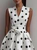 Hepburn Style Retro Sleeveless Polka Dot Evening Dress with Large Hem