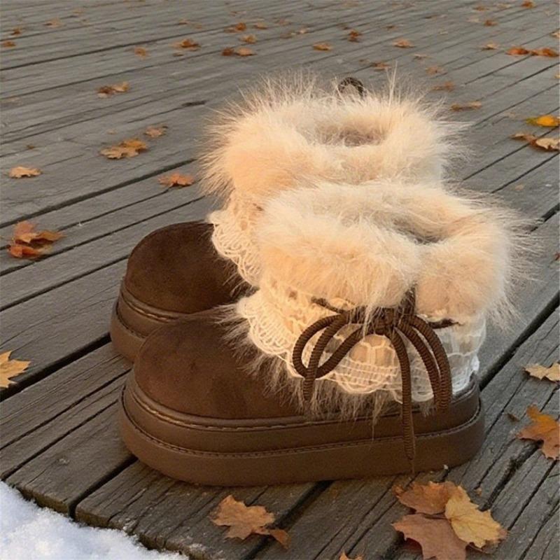 Dicke Fell-Vintage-Vielseitige Schneestiefel für Damen, Baumwollschuhe, Kurzstiefel