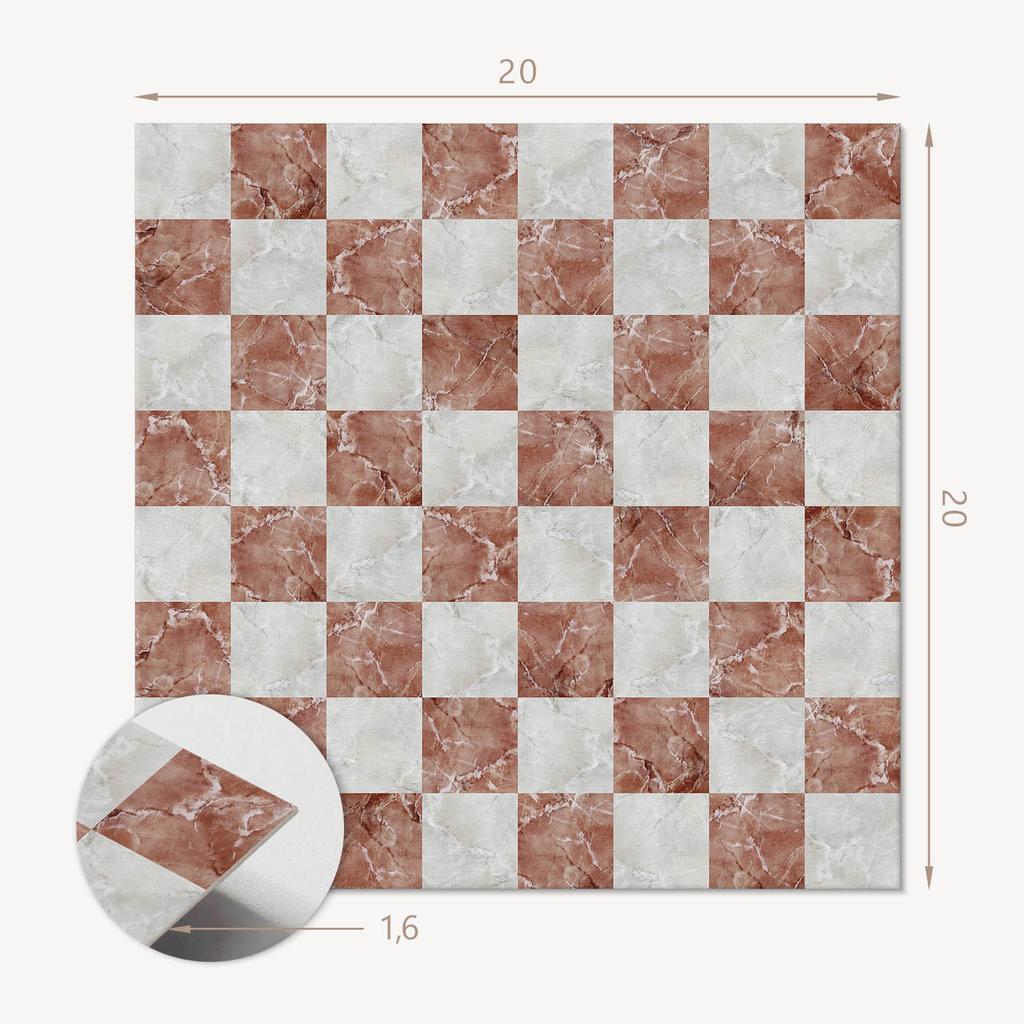 Printed Vinyl Wall Tiles for Dining Room Marble Checkerboard Pattern 20x20x20 Cm