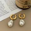 European Baroque Vintage High-end Asymmetrical Gold Color Pearl Earrings for Women Sassy Temperament Elegant Jewelry Party Gifts