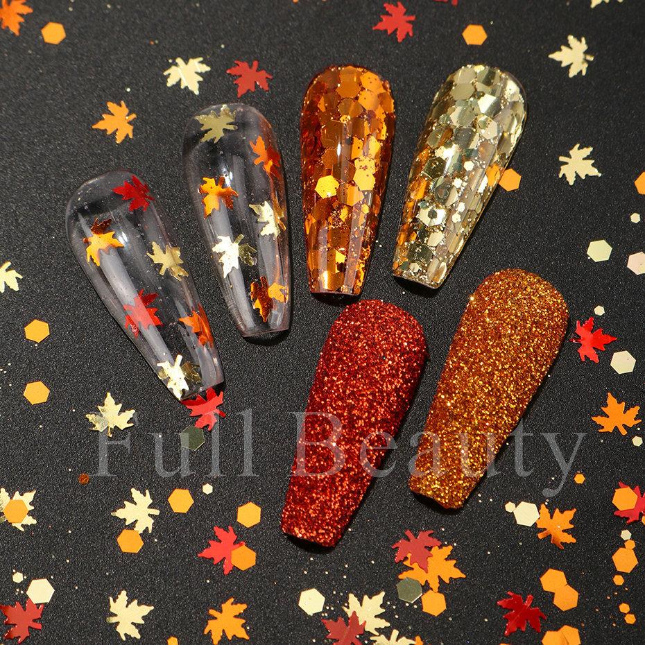 Nail Art Sequins Ins Autumn Thanksgiving Maillard Color Fantasy Maple Leaf Sequins Glitter Set