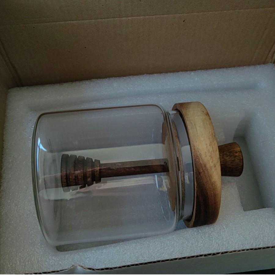 Honigglas aus hochborosilikatglas mit Rührstab - Transparenter Sirup- und Marmeladenbehälter