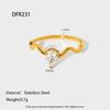 Ins Fashion Temperament Inlaid Water Drop Zircon Wave Ring Plated 18k Gold Stainless Steel Stacked Plain Ring Ring